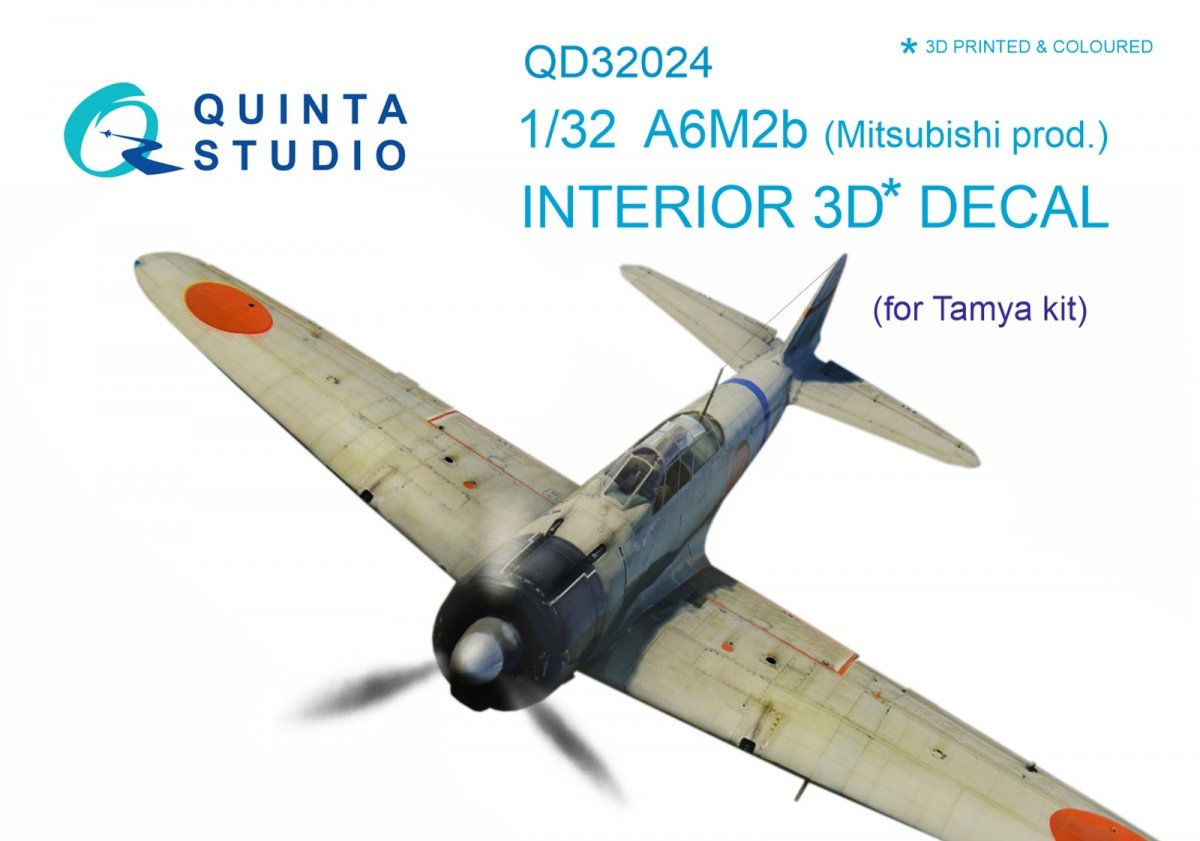 Quinta Studio QD32024 A6M2b (Mitsubishi prod.) 3D-Printed &amp; colored Interior on decal paper (for Tamiya kit) 1/32