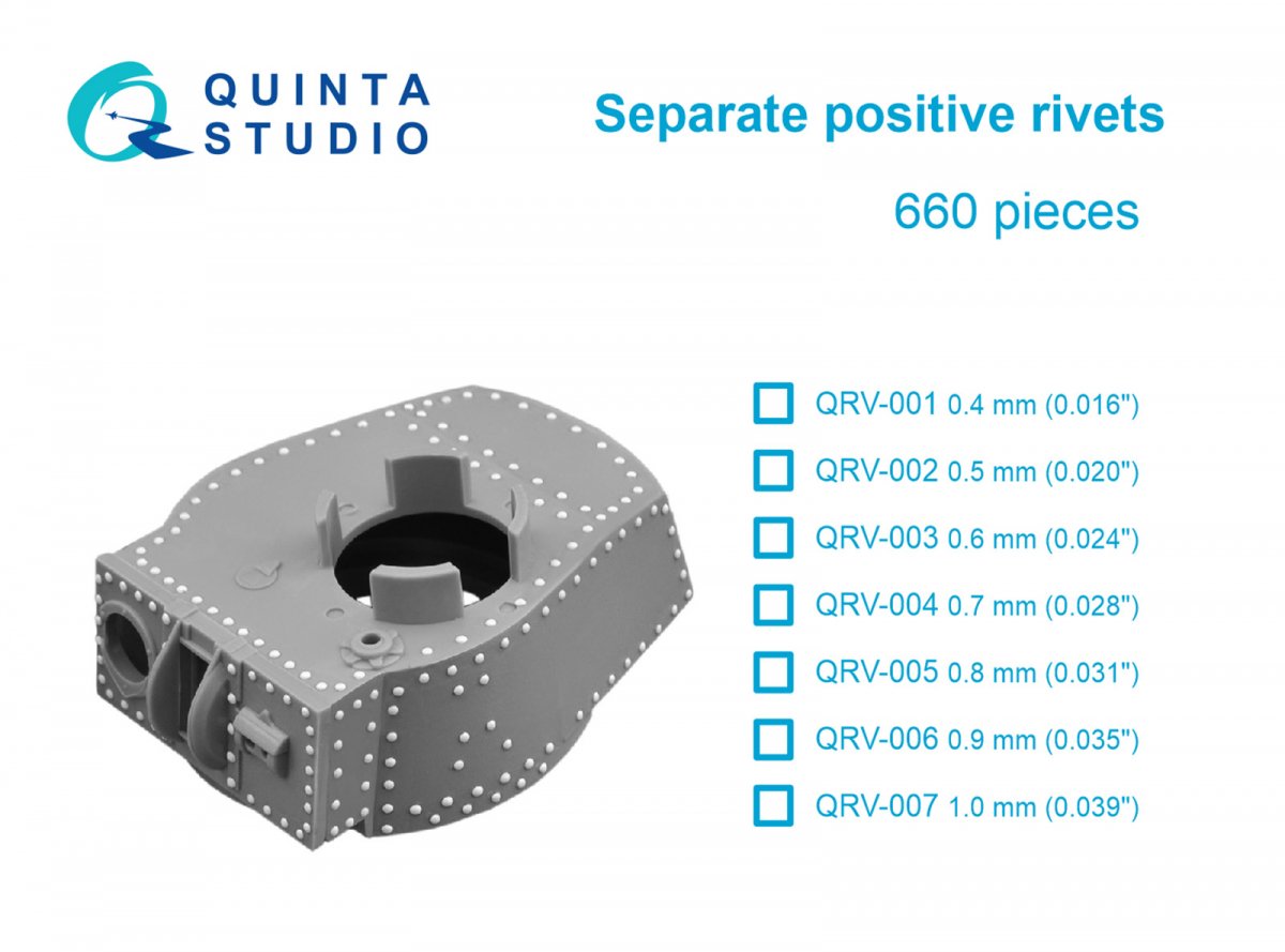 Rivets positifs séparés Quinta Studio QRV-006, 0,9 mm (0,035&amp;quot;), 660 pièces