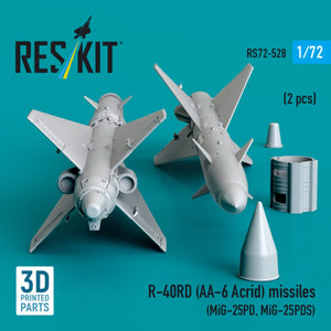RESKIT RS72-0528 R-40RD (AA-6 &amp;quot;Acrid&amp;quot;) missiles (2 pcs) (3D Printed) 1/72 – imagen 2
