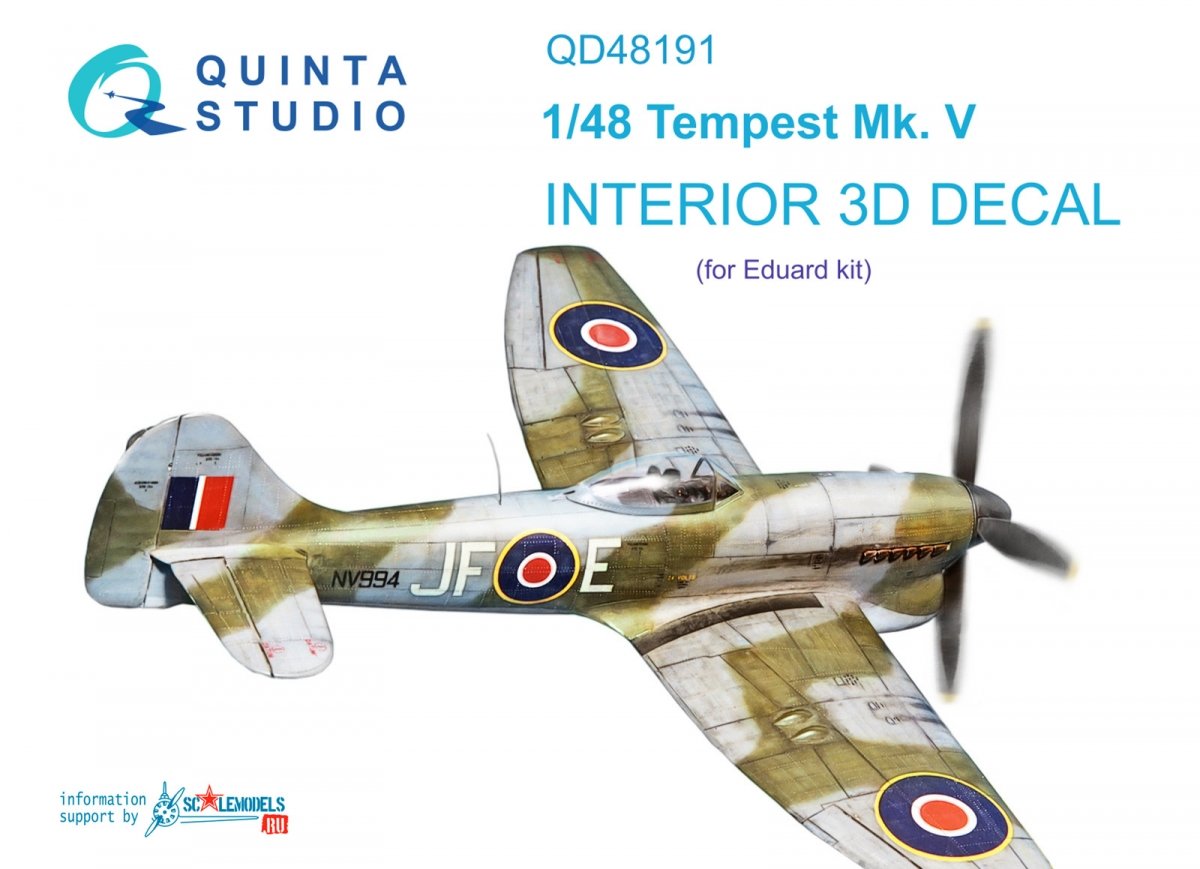 Quinta Studio QD48191 Tempest Mk.V 3D-Printed & coloured Interior on decal paper (Eduard) 1/48