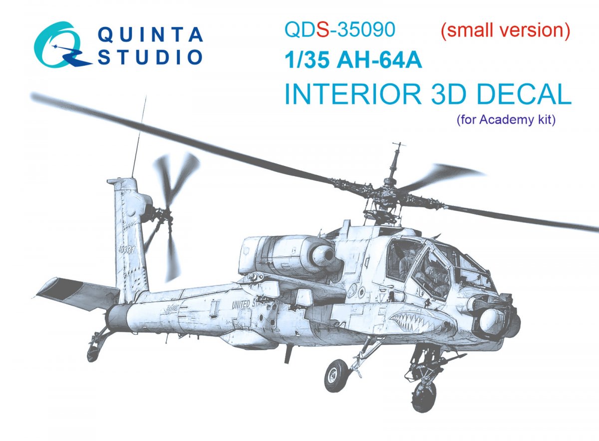 Quinta Studio QDS-35090 AH-64A 3D-Printed & coloured Interior on decal paper (Academy) (Small version) 1/35
