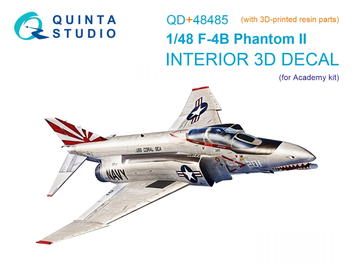 Quinta Studio QD+48485 F-4B Phantom II 3D-Printed &amp;amp; coloured Interior on decal paper (Academy) (with 3D-printed resin parts) 1/48