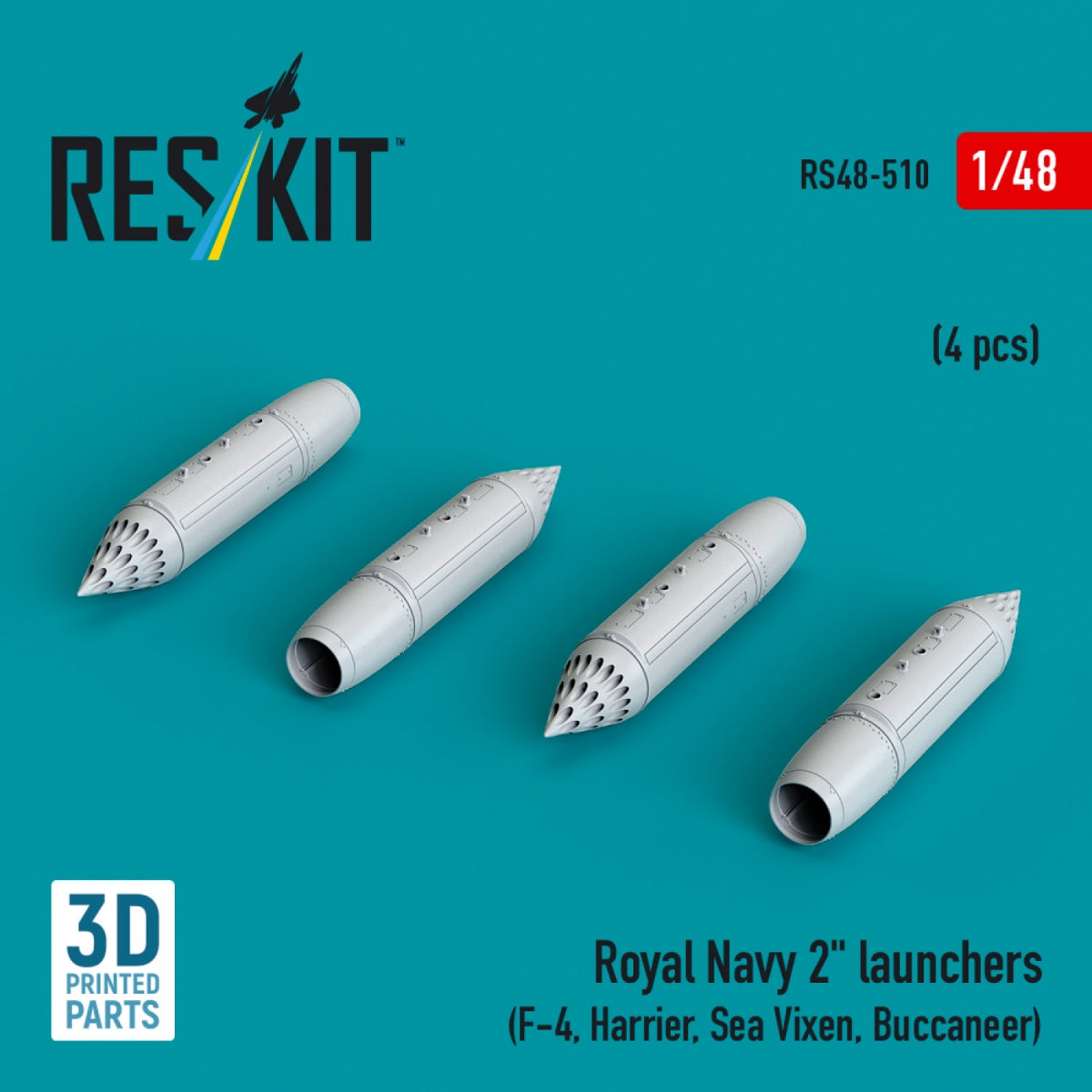 RESKIT RS48-0510 Royal Navy 2" launchers (4 pcs) (3D Printed) 1/48