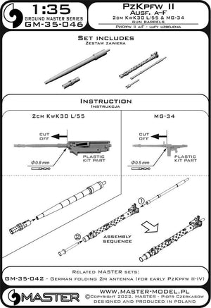 Master GM-35-046 PzKpfw II Ausf. a–F - 2cm KwK30 L/55 &amp;amp; MG-34 gun barrels (for IBG, Dragon and other kits) 1/35 – immagine 11