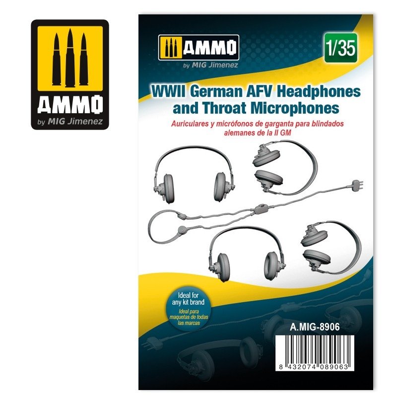 Munitions pour MiG 8906, véhicule blindé allemand de la Seconde Guerre mondiale : casques et microphones de gorge, échelle 1/35