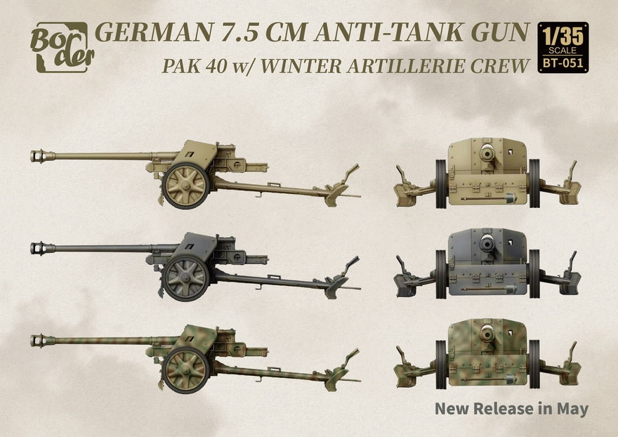 Maquette Border BT-051 Canon antichar allemand PaK 40 de 7,5 cm avec équipage d'artillerie d'hiver. Échelle 1/35