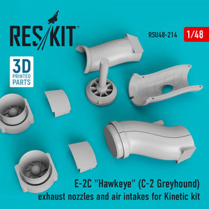 RESKIT RSU48-0214 E-2C « HAWKEYE » (C-2 GREYHOUND) : Buses d&amp;#39;échappement et prises d&amp;#39;air pour maquette Kinetic (impression 3D) 1/48