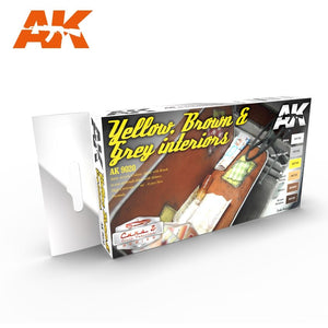 AK Interactive AK9020 YELLOW, BROWN &amp;amp; GRAY INTERIORS (6x17ml)
