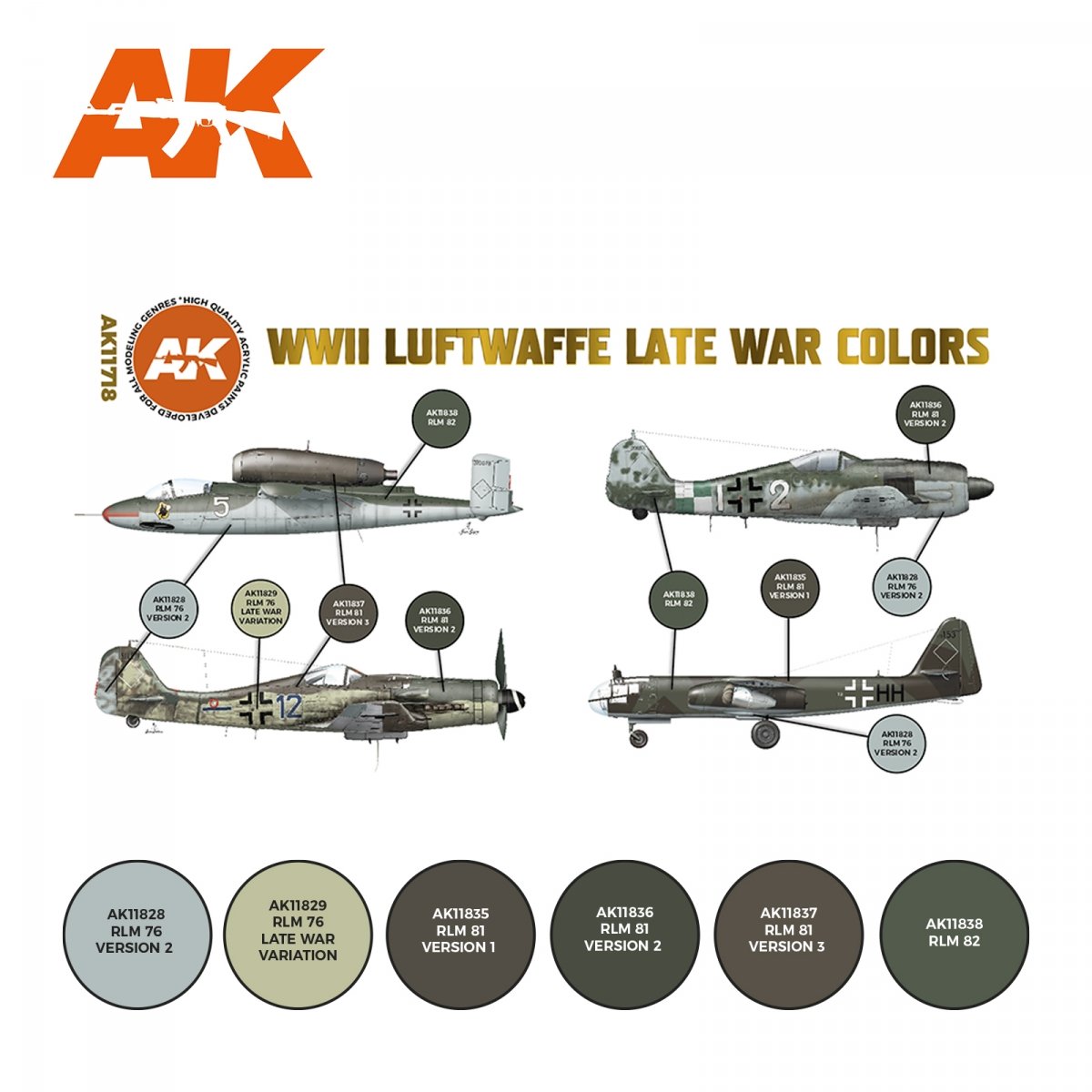 AK Interactive AK11718 WWII LUFTWAFFE LATE WAR COLORS 6x17 ml – immagine 2