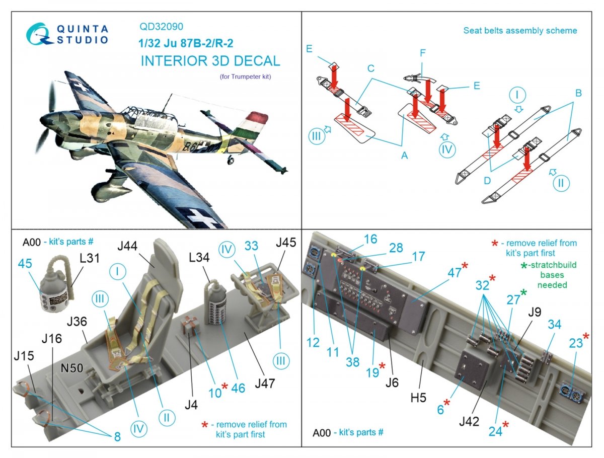 Quinta Studio QD32090 Ju 87B-2/R-2 3D-Printed &amp;amp; coloured Interior on decal paper ( Trumpeter ) 1/32 – zdjęcie 2