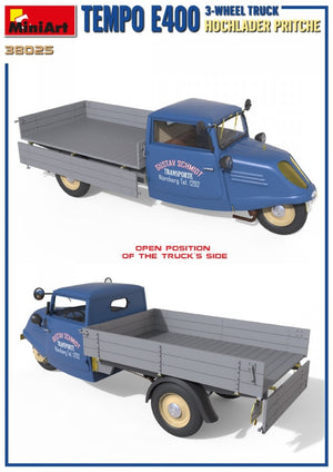 MiniArt 38025 TEMPO E400 HOCHLADER PRITSCHE CAMION 3 ROUES 1/35 – image 6