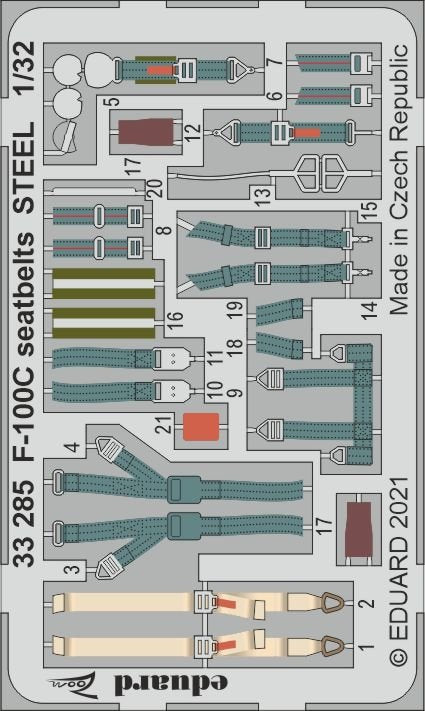 Eduard 33285 F-100C seatbelts STEEL TRUMPETER 1/32