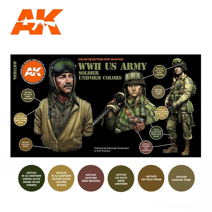 AK Interactive AK11634 WWII US ARMY SOLDIER UNIFORM COLORS – immagine 2