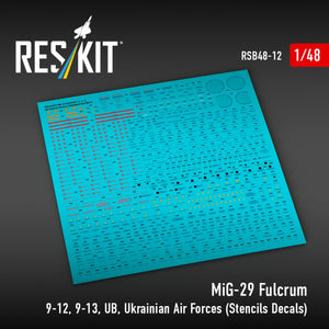 RESKIT RSB48-0012 MiG-29 Fulcrum 9-12,9-13,UB, Ukrainian Air Forces (Stencils Decals)1/48