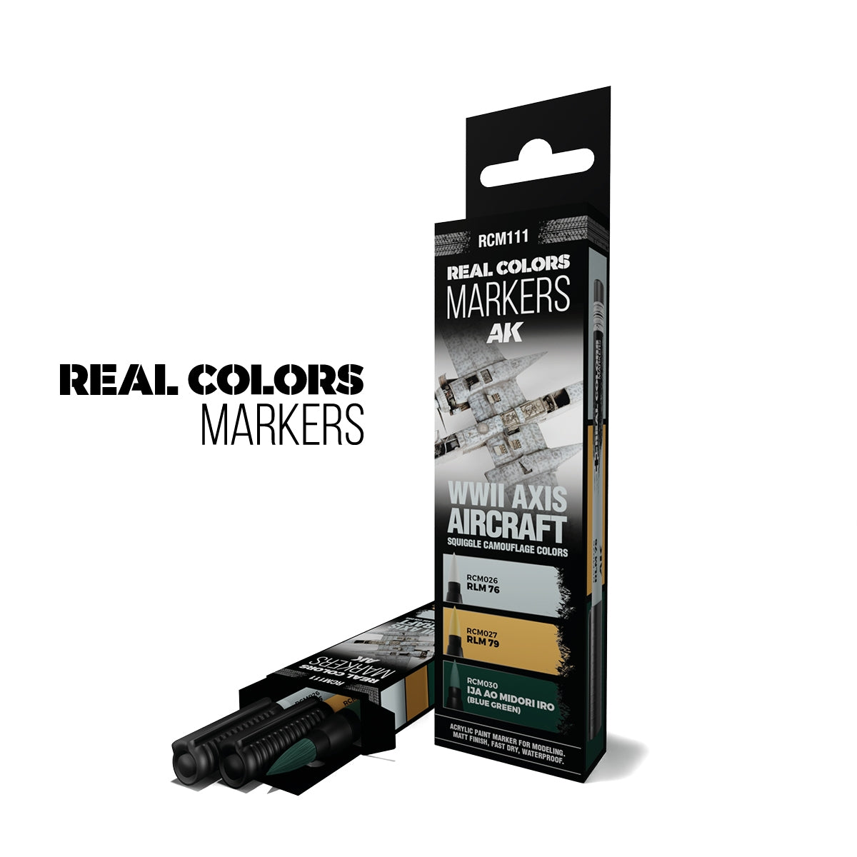 AK Interactive RCM111 WWII AXIS AIRCRAFT SQUIGGLE CAMOUFLAGE COLORS – RC MARKERS SET RCM026 RCM027 RCM030 – immagine 2