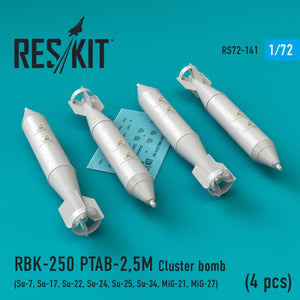 RESKIT RS72-0141 RBK-250 PTAB-2.5M CLUSTER BOMBS (4 PCS) 1/72