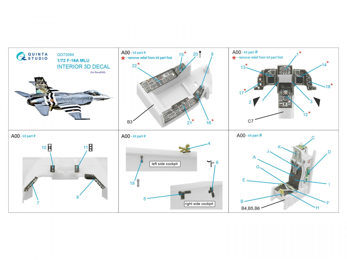 Quinta Studio QD72094 F-16A MLU 3D-Printed &amp;amp; coloured Interior on decal paper (Revell) 1/72 – Bild 12