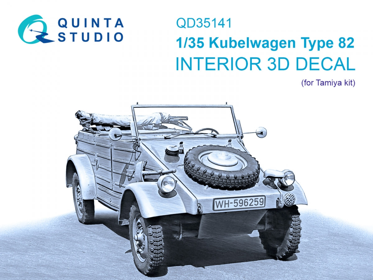Quinta Studio QD35141 Kubelwagen Type 82 3D-Printed &amp;amp; coloured Interior on decal paper (Tamiya) 1/35