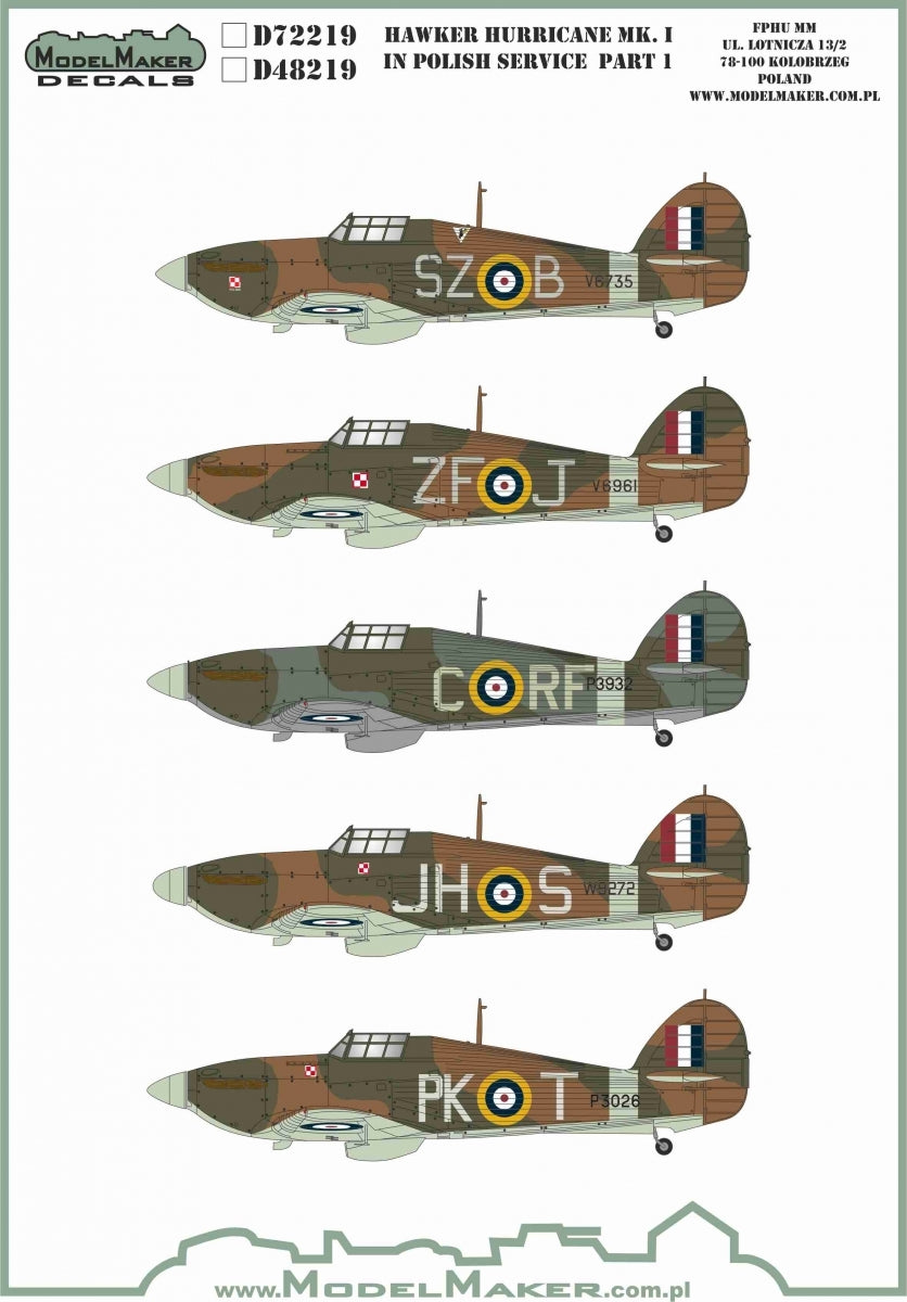 ModelMaker Decals D48219 Hawker Hurricane Mk.I in Polish service part 1 1/48