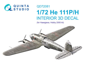 Quinta Studio QD72081 He 111 P/H 3D-Printed &amp;amp; coloured Interior on decal paper (Hasegawa) 1/72