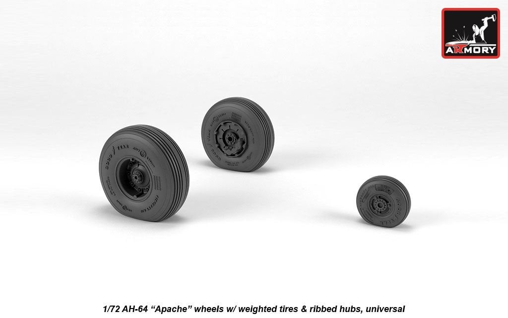 Armory Models AW72336 AH-64 Apache wheels w/ weighted tires, ribbed hubs 1/72 – immagine 4