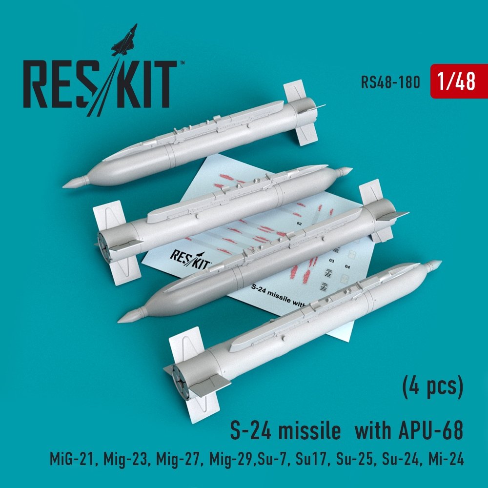 RESKIT RS48-0180 S-24 missile with APU-68 (4 pcs) 1/48