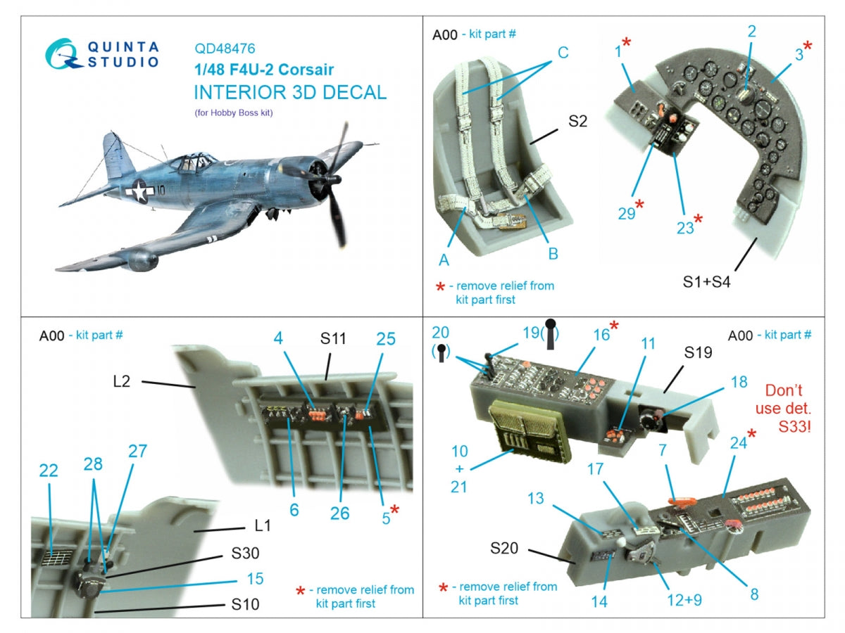 Quinta Studio QD48476 F4U-2 Corsair 3D-Printed coloured Interior on decal paper (Hobby Boss) 1/48 – Bild 2