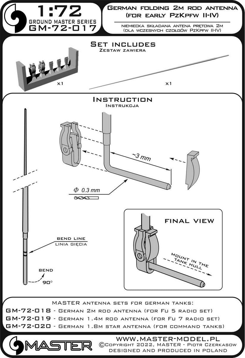 Master GM-72-017 German WWII folding 2m rod antenna (for early PzKpfw II-IV) (1pc) 1/72 – imagen 9