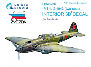 Intérieur imprimé en 3D et coloré sur papier décalcomanie pour maquette Zvezda QD48236 IL-2 1943 (biplace) Quinta Studio, échelle 1/48