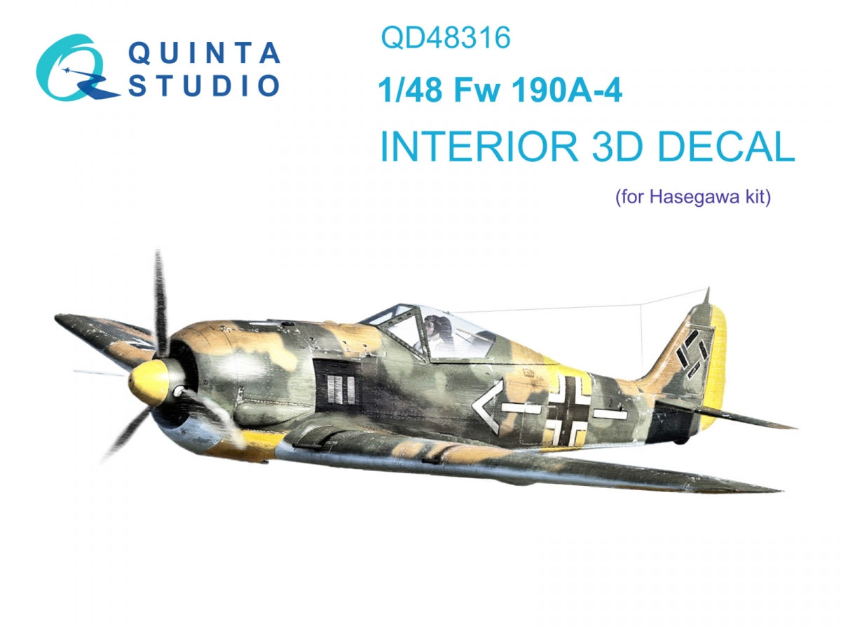 Quinta Studio QD48316 Fw 190A-4 3D-Printed &amp; colored Interior on decal paper (Hasegawa) 1/48