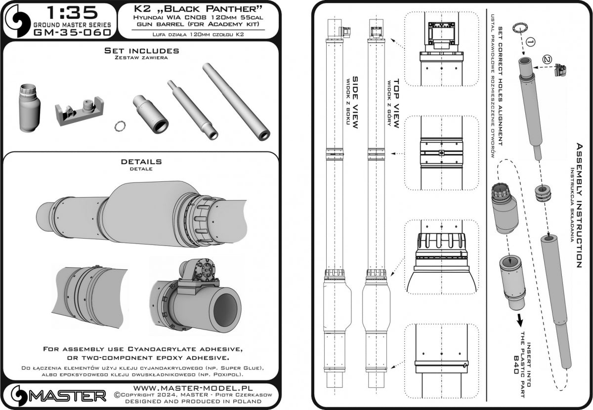 Master GM-35-060 K2 Black Panther - lufa działa Hyundai WIA CN08 120mm 55cal (do modelu Academy) 1/35 – immagine 28