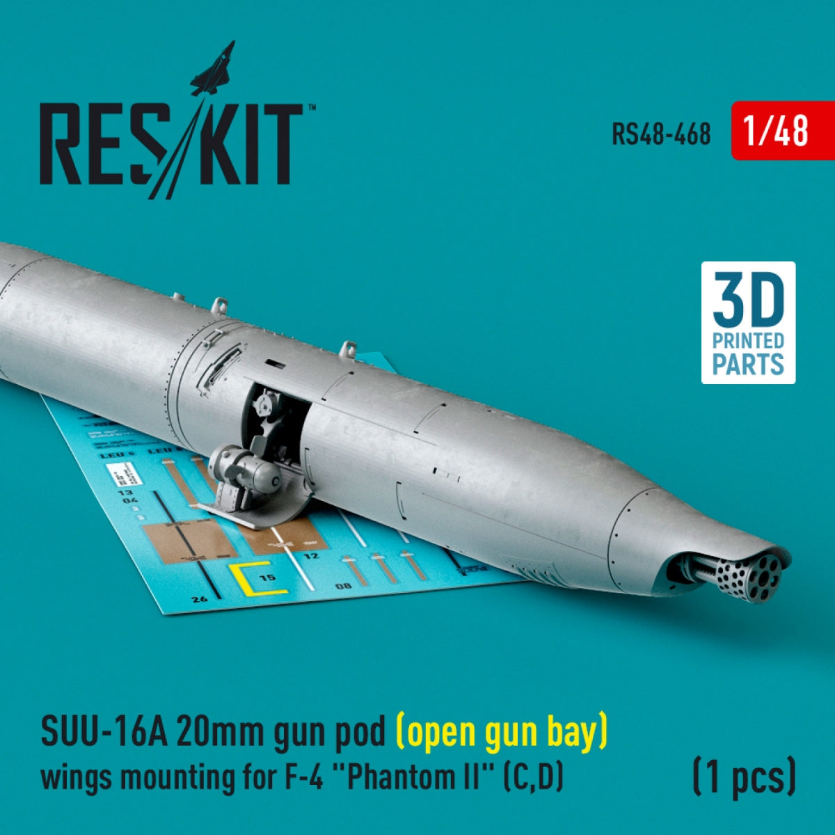 RESKIT RS48-0468 SUU-16A 20mm gun pod (open gun bay) wings mounting for F-4 Phantom II (C,D) (1 pcs) (3D Printed) 1/48 – Bild 2