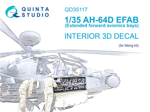 Quinta Studio QD35117 AH-64D Extended forward avionics bays 3D-Printed &amp;amp; coloured Interior on decal paper (Meng) 1/35