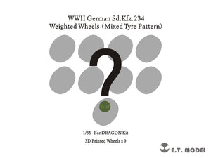 E.T. Model P35-110B WWII German Sd.Kfz.234 Large Diameter Weighted Wheels (Mixed Tyre Pattern) 1/35