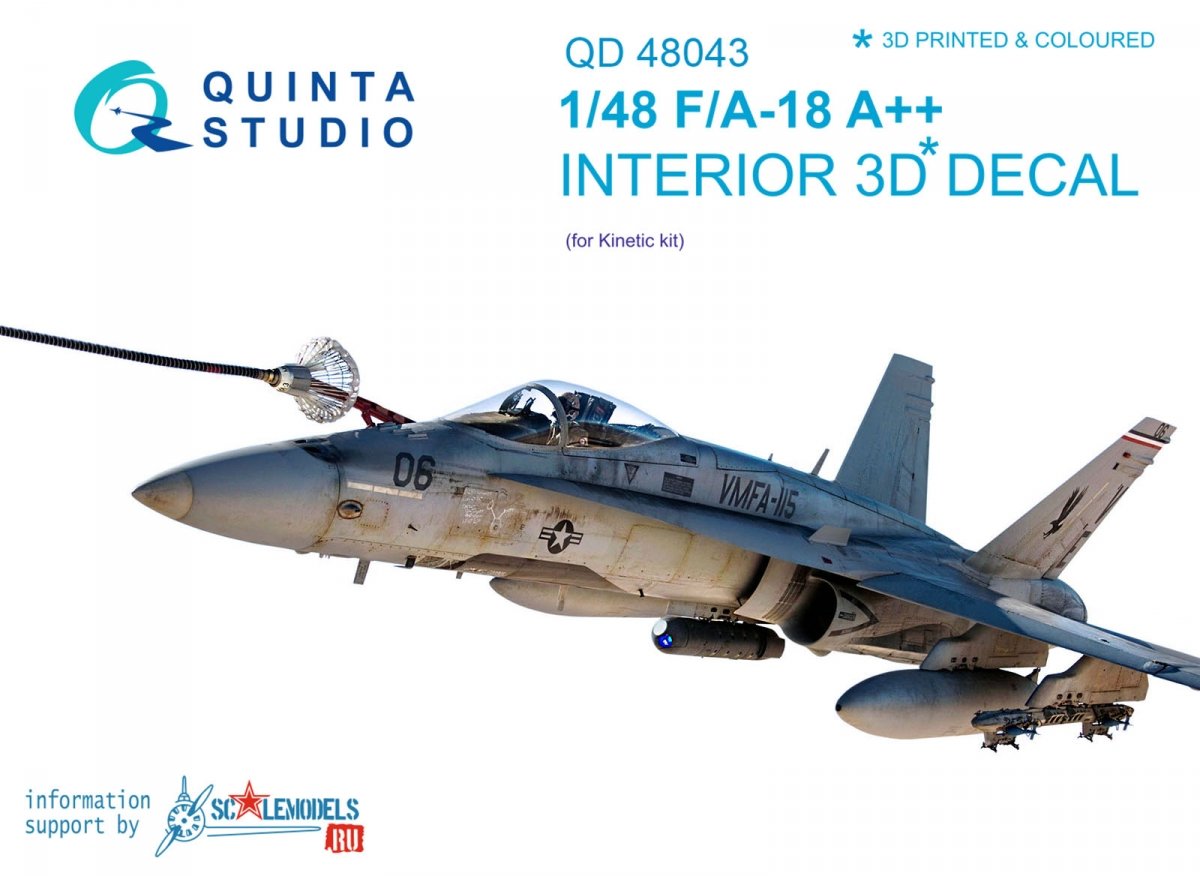 Quinta Studio QD48043 F/A-18 A++ 3D-Printed &amp; colored Interior on decal paper (for Kinetic) 1/48