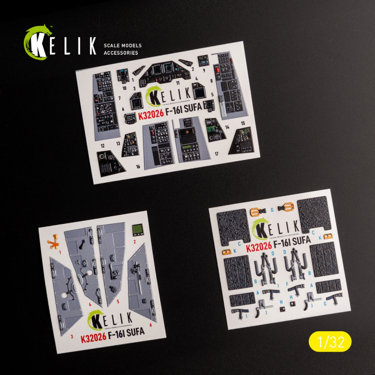 KELIK K32026 F-16I "Sufa" - interior 3D decals for Academy kit 1/32