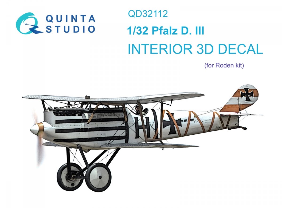 Quinta Studio QD32112 Pfalz D.III 3D-Printed &amp;amp; coloured Interior on decal paper ( Roden ) 1/32