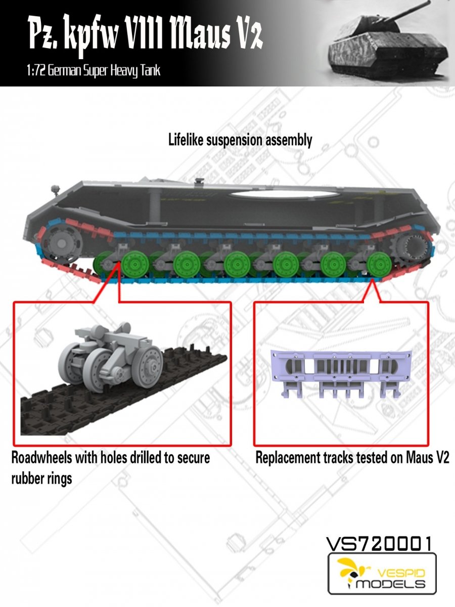 Vespid Models VS720001 Pz.Kpfw. VIII Maus V2 German Super Heavy Tank 1/72 – imagen 2
