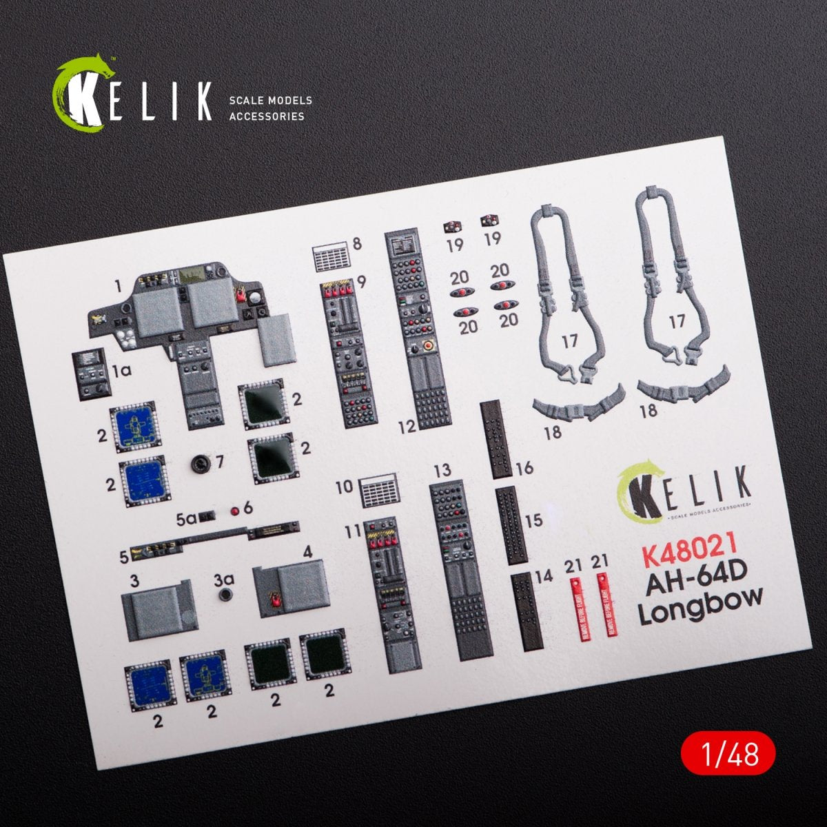 KELIK K48021 AH-64D &amp;quot;APACHE LONGBOW&amp;quot; INTERIOR 3D DECALS FOR HASEGAWA KIT 1/48 – immagine 2