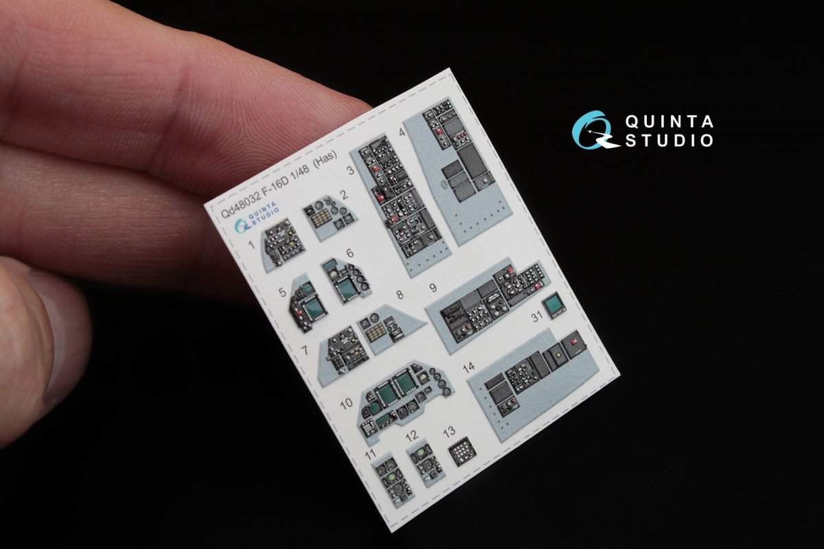 Quinta Studio QD48032 F-16D 3D-Printed &amp;amp; coloured Interior on decal paper (for Hasegawa kit) 1/48 – immagine 3