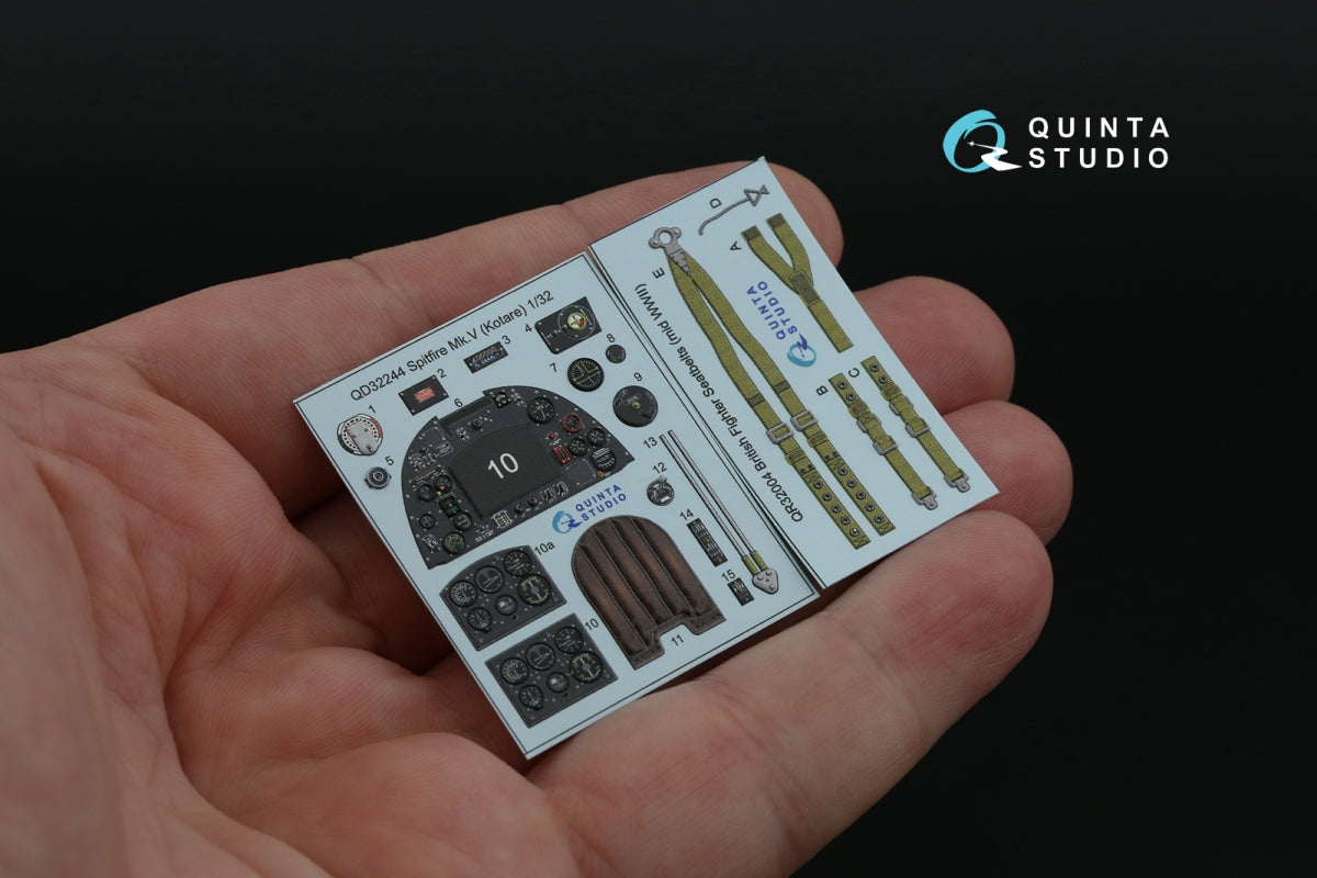 Quinta Studio QD32244 Spitfire Mk.V 3D-Printed &amp;amp; coloured Interior on decal paper (Kotare) 1/32 – immagine 4