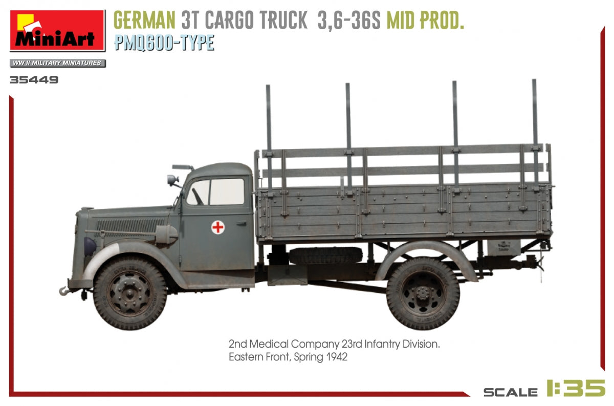 Miniart 35449 GERMAN 3T CARGO TRUCK 3,6-36S MID PROD. PMQ600-TYPE 1/35 – Bild 9