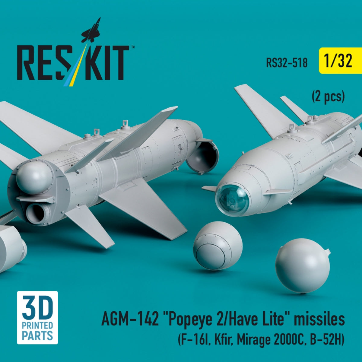 RESKIT RS32-0518 AGM-142 &amp;quot;Popeye 2/Have Lite&amp;quot; missiles (2 pcs) (3D Printed) 1/32 – immagine 2