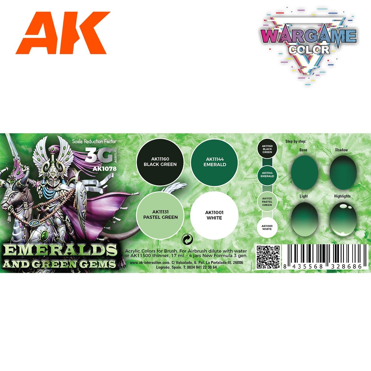 AK Interactive AK1078 WARGAME COLOR SET. EMERALDS AND GREEN GEMS 4x17 ml – immagine 2