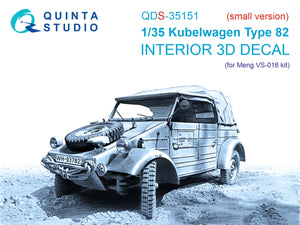 Quinta Studio QDS-35151 Kubelwagen Type 82 3D-Printed &amp; coloured Interior on decal paper (Meng VS-016) (Small version) 1/35