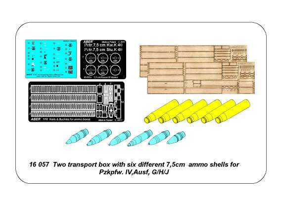 Aber 16057 Two transport box with six different 7,5cm ammo for PzKpfw. IV, Ausf, H-J 1/16 – immagine 7