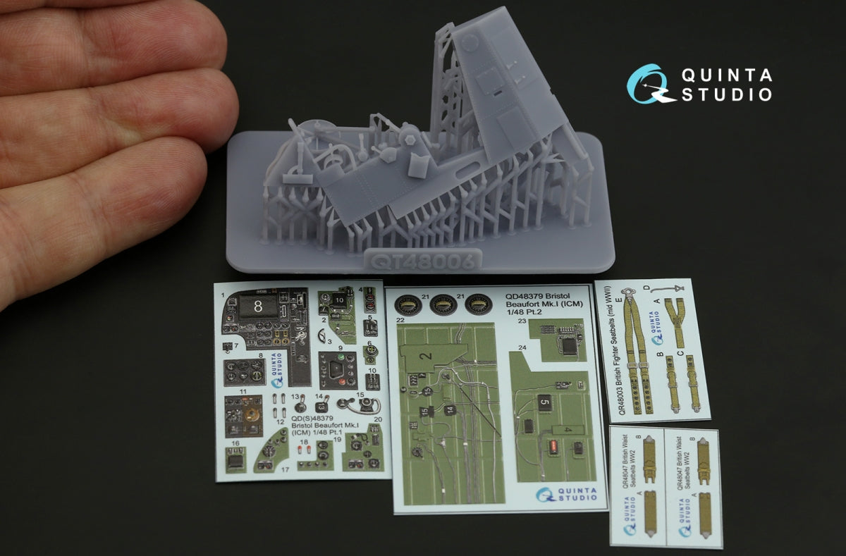 Quinta Studio QD+48379 Bristol Beaufort Mk.I 3D-Printed &amp;amp; coloured Interior on decal paper (ICM) (with 3D-printed resin parts) 1/48 – immagine 3