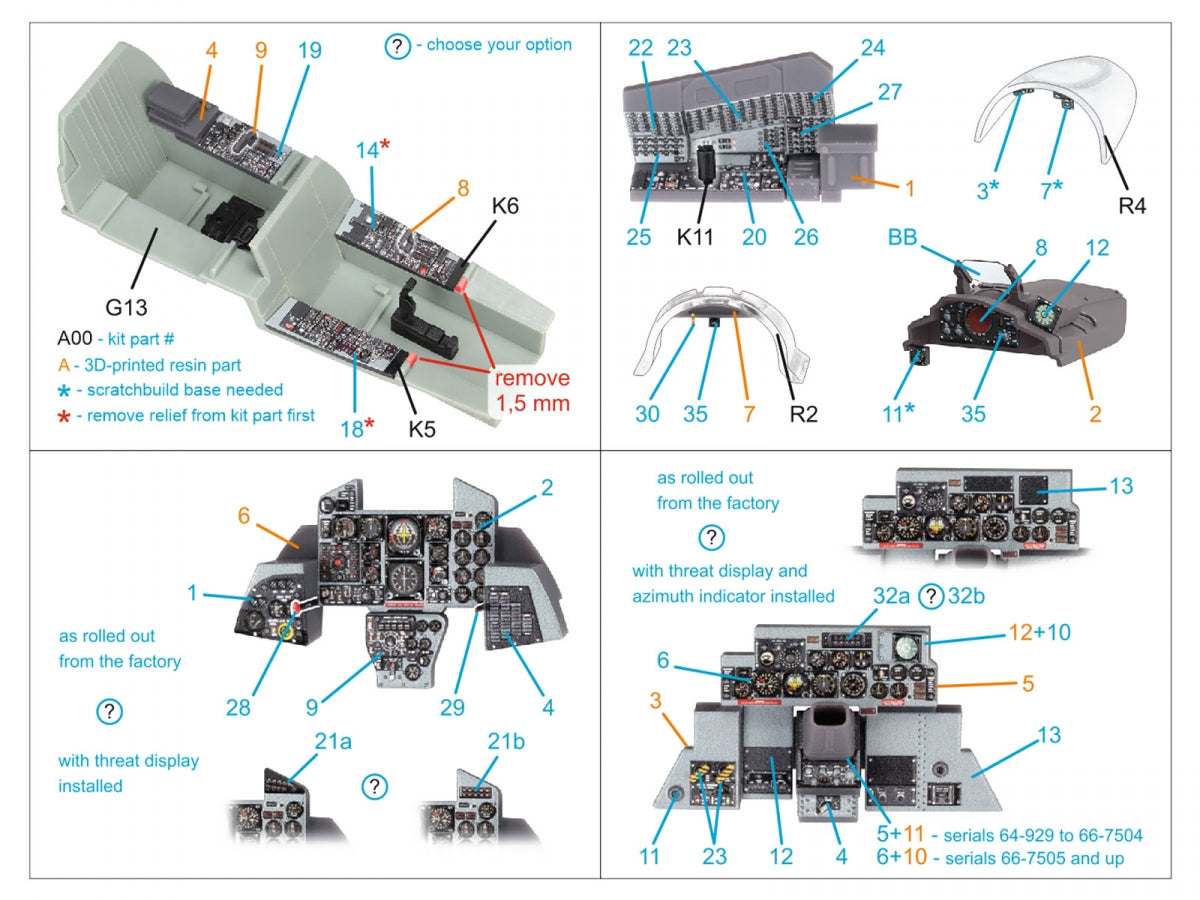 Quinta Studio QDS+48488 F-4D early Phantom II 3D-Printed &amp;amp; coloured Interior on decal paper (Academy) (Small version) (with 3D-printed resin parts) 1/48 – immagine 3