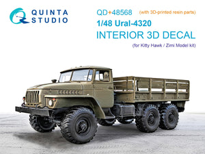 Quinta Studio QD+48568 URAL 4320 3D-Printed &amp;amp; coloured Interior on decal paper (KittyHawk/Zimi model) (with 3D-printed resin parts) 1/48