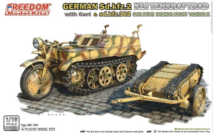 Freedom 16002 ALLEMAND SD.KFZ.2 KETTENKRAFTRAD &amp; SD.KFZ.302 VÉHICULE DE DÉMOLITION GOLIATH 1/16